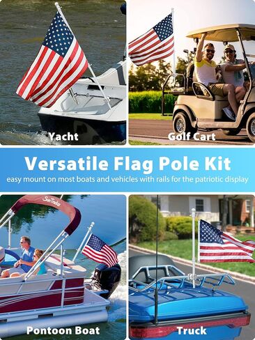 Boat Flag Pole, Pontoon Boat Accessories Flag Pole Kit with 12"x18" American Flag, 45 in Flag Pole, Holder Mount for 0.5"-1.1" Rails, Tangle Free Rings, Metal Black Marine Flags Pole for Yacht, 2 Pack in Saudi Arabia