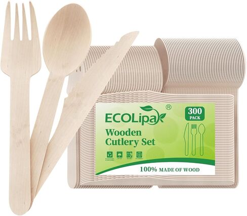 ECOLipak 300 Count Wooden Disposable Spoons, Compostable Wooden Spoons for Hot Chocolate, Party, Camping, Traveling, Family Dinners in Saudi Arabia