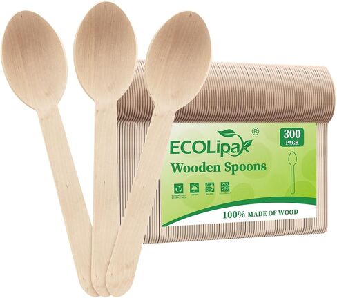 ECOLipak 300 Count Wooden Disposable Spoons, Compostable Wooden Spoons for Hot Chocolate, Party, Camping, Traveling, Family Dinners in Saudi Arabia