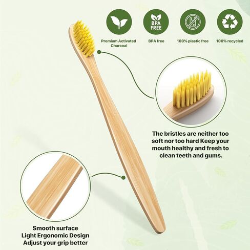 10 Color Kids Bamboo Toothbrushes | BPA Free Soft Bristles Wooden Toothbrushes | Eco-Friendly Biodegradable & Compostable Charcoal Toothbrushes - Economy Family Pack in Saudi Arabia