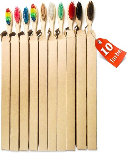 10 Color Kids Bamboo Toothbrushes | BPA Free Soft Bristles Wooden Toothbrushes | Eco-Friendly Biodegradable & Compostable Charcoal Toothbrushes - Economy Family Pack in Saudi Arabia