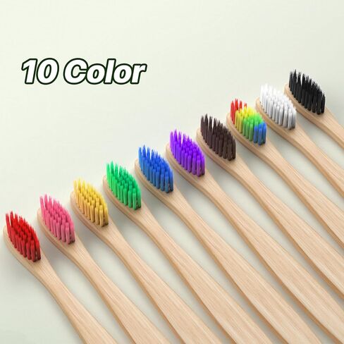 10 Color Kids Bamboo Toothbrushes | BPA Free Soft Bristles Wooden Toothbrushes | Eco-Friendly Biodegradable & Compostable Charcoal Toothbrushes - Economy Family Pack in Saudi Arabia