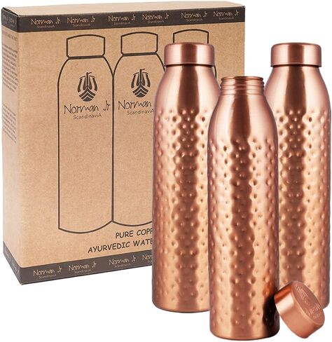 NORMAN JR, Copper Water Bottle 1L - Gift Box of 3, Plain, an Ayurvedic vessel made from pure copper - helps you drink more water, with many health benefits in Saudi Arabia