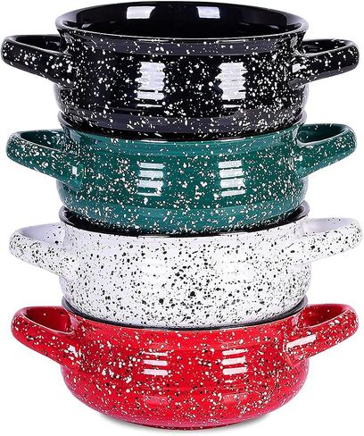 Cutiset 20 Ounce Fancy Glazed Ceramic Soup Bowls with Handles,for French Onion, Soup, Chili, Set of 4 in Saudi Arabia