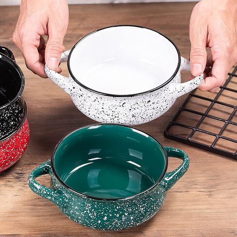 Cutiset 20 Ounce Fancy Glazed Ceramic Soup Bowls with Handles,for French Onion, Soup, Chili, Set of 4 in Saudi Arabia