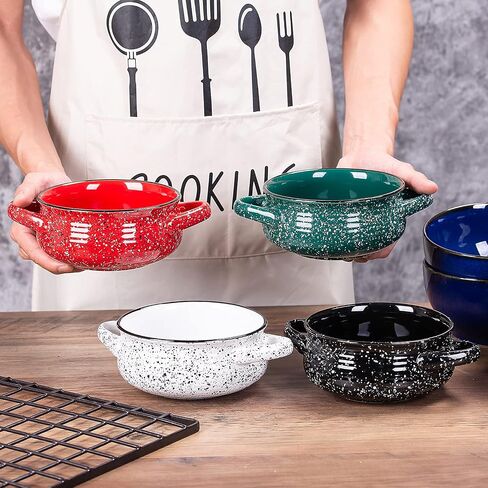 Cutiset 20 Ounce Fancy Glazed Ceramic Soup Bowls with Handles,for French Onion, Soup, Chili, Set of 4 in Saudi Arabia