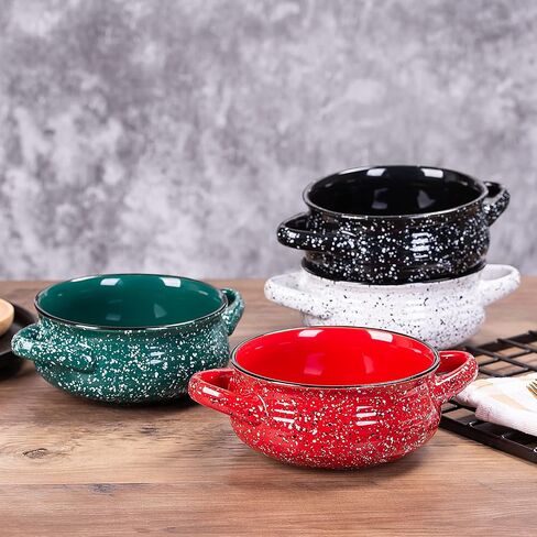 Cutiset 20 Ounce Fancy Glazed Ceramic Soup Bowls with Handles,for French Onion, Soup, Chili, Set of 4 in Saudi Arabia