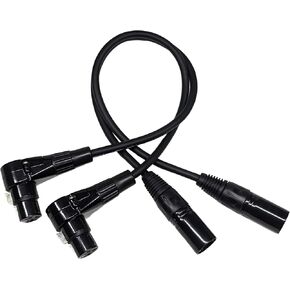 Right Angle Male XLR to Straight Female XLR Plug Cable, 3-Pin to 3-Pin, 2 Pack, 1Ft