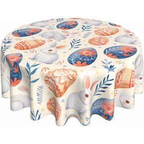 DEKIFNHG Easter Egg Rabbit Round Tablecloth 60 Inch, Bunny Decorations Round Table Cloth for Easter Holiday Picnic Party Indoor Outdoor