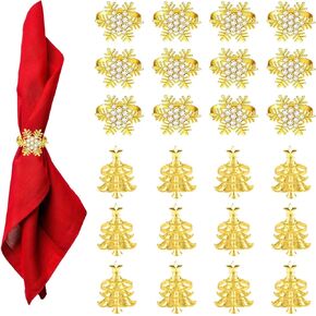 24Pcs Christmas Napkin Rings Set, Christmas Tree and Snowflake Napkin Ring Metal Rhinestone Xmas Napkin Holder Buckle for Christmas Winter Wedding Dinner Table Decor (Silver, 1.9inch)