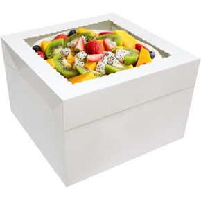 3pcs Cake Boxes, 8x8x8 Inches Tall Cake Box with Window, White Cake Boxes 8 inch, Bakery Boxes Disposable Cake Containers for Multi-Layer Cakes, Pastries, Pie