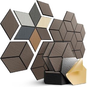 Acoustic Panels 12 Pack Soundproof Wall Panels,Wood Aesthetic Sound Proof Foam Panels for Walls,Hexagon Wood Wall Panels Peel and Stick,High Density Sound Dampening Panels-12" X 10" X 0.4"-GoldenTeak
