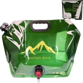 Outdoor Portable Folding Water Bag, 8L Collapsible Water Storage Bag with Adjustable Faucet, Large Capacity Camping Water Container Bag (Khaki)