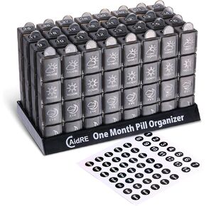 Monthly Pill Organizer 4 Times A Day, One Month Pill Organizer, Monthly Pill Box Organizer with 32 Daily Compartments for Fish Oil, Vitamins, Supplements and Medications, 31 Day Pill Case