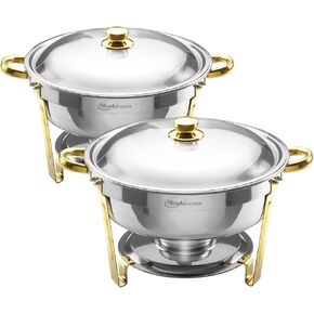 Chafing Dishes for Buffet 4 Pack, 6QT Round Chafing Dishes for Buffet [Elegant Gold and Silver Colors] Stainless Steel Chafing Dish Buffet Set for Any Party