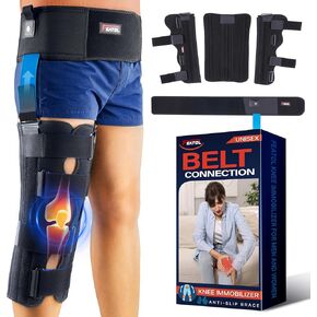 FEATOL Anti-Slip Knee Immobilizer with Waist Belt, Knee Brace for Pain Relife 2.5'' Thick, Adjustable Stabilizer for Men and Women ACL, PCL, Post-Surgery, Injury Recovery, Large