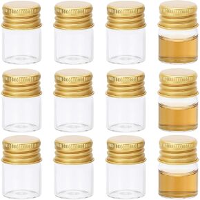 PATIKIL 5ml Small Clear Glass Bottles, 12Pcs Mini Vials with Aluminum Lids Tiny Jars for Aromatherapy Fragrance Cosmetic Oils Lab Perfumes Storing Beads, Silver