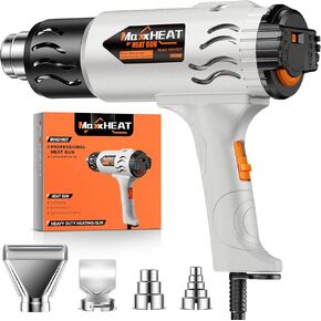 Heat Gun - Dual Protection Fuses 1800W Heavy Duty Hot Air Gun 2 Temperature Settings 572℉&1112℉ for Shrink Tubing & Crafts, Included Reflector Nozzle for Shrinking PVC, Crafting, Resin, Vinyl Wrap