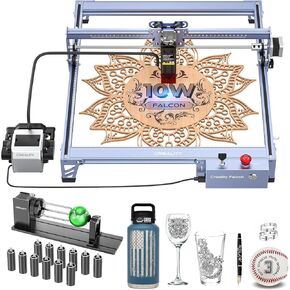 CREALITY FALCON2 22W Laser Engraver Machine with Air Assist and Rotary Roller, 220W High Accuracy Laser Engraver and Cutter Machine for Cylindrical Objects, 25000mm/min Faster Engraving