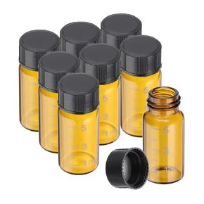 PATIKIL 8pcs 10ml Small Clear Glass Vials with Black Screw Cap, Borosilicate Glass Graduated Sample Bottles for Solid Liquid Powder Storage