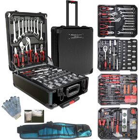 Tool Sets for Men, Tool Box with Tools, Tool Kit with Rolling Tool Box, Complete Tool Box Set,Household Tool Set, Aluminum Trolley Case Tool Setas, Gift on Father's Day