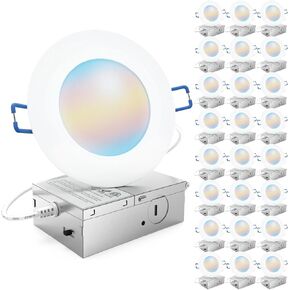 Sunco 24 Pack 6 Inch LED Recessed Ceiling Lights Ultra Thin, Canless Slim with Metal Junction Box, 1100 LM Selectable CCT 2700K/3000K/4000K/5000K/6000K, Dimmable, 11W=75W, Wafer Thin