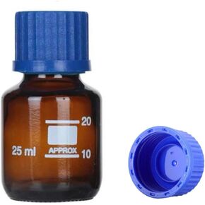 50ml Amber Reagent Media Bottle, Graduated Glass Round Media Storage Bottle with blue GL32 Screw Cap, Wide Mouth Lab Reagent Bottle,Pack of 1