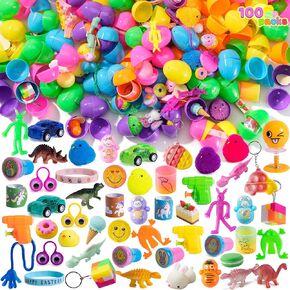 JOYIN 100 Pcs Prefilled Easter Eggs with Novelty Toys Premium for Easter Eggs Hunt, Basket Stuffers Fillers, Theme Party Favor, Classroom Supplies