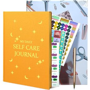 5 Minute Gratitude Journal, Daily Mindfulness & Positivity Prompts with Self Reflection - Happiness Tracker, Self Care Guided Journal for Women & Men, Includes Stickers & Pencil, Orange