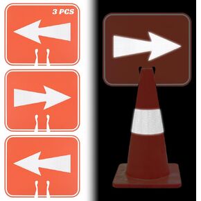 6 Pcs Traffic Cone Sign, 12.6" x 10.4" Orange Detour High Intensity Reflective Plastic Reversible Arrow Signs, Road Barricade Outdoor Construction Top Warning Directional Signs