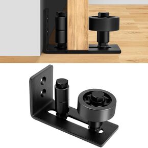 2 Pack Sliding Barn Door Floor Guide, Quiet Adjustable Barn Door Floor Guide Roller, Wall Mounted with 8 Assemble Setup Options, Flush Flat Bottom Design, Black
