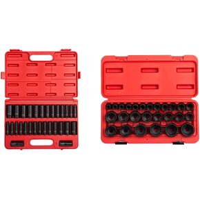 SUNEX TOOLS 5153DD, 1/2 Inch Drive Master Impact Socket Set, Double Deep, 29-Piece, SAE/Metric, 7/16"-1-1/4", 10mm-27mm, Cr-Mo Steel, Radius Corner Design, Dual Size Markings, Heavy Duty Storage Case