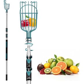 24FT Telescoping Fruit Picker (30+ Foot Reach) | Lightweight High-Grade Aluminum Extension Pole with Easy Attach Twist-On Apple Basket | Durable Fruit Picking Tool