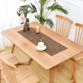 Faux Linen Double Layer Table Runner 48 Inch Long Farmhouse Rustic Short Brown Table Runners Thick Reversible Coffee Rectangle Runners for Daily Use Dining Table Decor 13x48 Inch