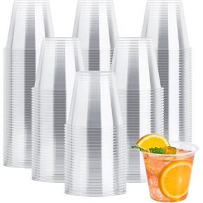 JOLLY CHEF 100 Pack Clear Plastic Cups, 9 oz Crystal Clear PET Party Cups, Classic Clear Disposable Wine Cups for Wedding, Thanksgiving, Birthday, Halloween, Christmas Party in Kuwait