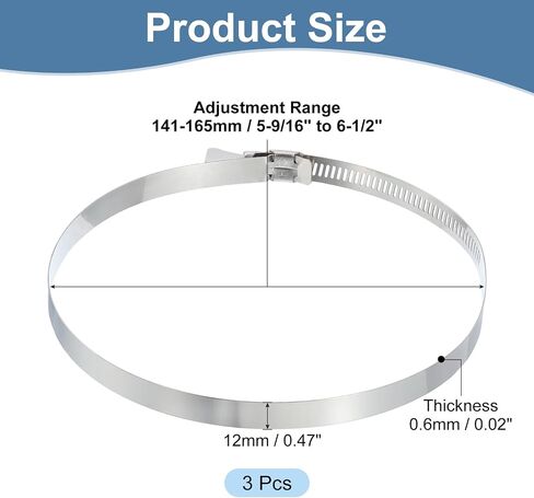 uxcell 3Pcs Stainless Steel Hose Clamps Worm Gear Hose Clamp, 155-178mm (6-1/8"to 7") Adjustable Thumb Screw Key Type Clamps Fuel Line Clamps 12mm Bandwidth for Plumbing, Automotive in Saudi Arabia