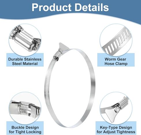 uxcell 3Pcs Stainless Steel Hose Clamps Worm Gear Hose Clamp, 155-178mm (6-1/8"to 7") Adjustable Thumb Screw Key Type Clamps Fuel Line Clamps 12mm Bandwidth for Plumbing, Automotive in Saudi Arabia
