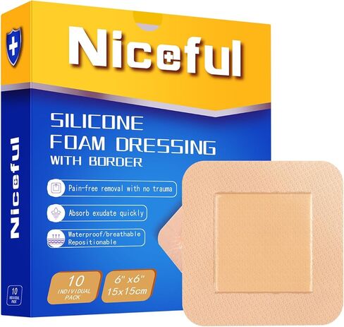 Silicone Foam Dressing with Gentle Adhesive Border 3"x 3" (Pack of 10)，High Absorbency Waterproof Silicone Wound Bandage for Wound Care, Bed Sore in Saudi Arabia