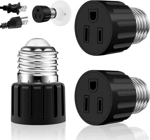 (2 Packs) 3 Prong Light Socket to Plug Adapter, E26 E27 Light Socket Outlet Adapter Polarized Light Socket Plug Adapter, Stability Performance & Professional Materials Light Socket Adapter (White) in Saudi Arabia