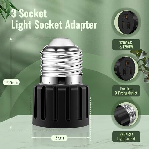 (2 Packs) 3 Prong Light Socket to Plug Adapter, E26 E27 Light Socket Outlet Adapter Polarized Light Socket Plug Adapter, Stability Performance & Professional Materials Light Socket Adapter (White) in Saudi Arabia