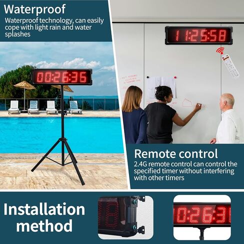 GANXIN LED Race Timing Clock, Running Event Gym Timer Clock for Countdown/Count Up,12/24 Hour Real Time Clock, Stopwatch with Remote Control,Portable Large Wall Clock，5 Inch 5-Digit (Red) in Saudi Arabia