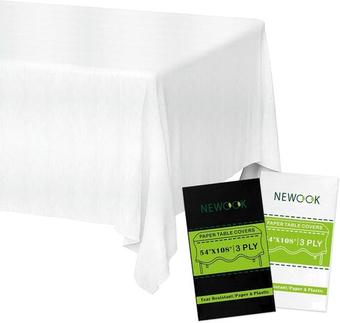 White Paper Tablecloths Disposable for Rectangle Tables 12 Pack,3 Ply Paper & Plastic Quality Table Cloth for Parties,54 x 108 Inch Birthday Table Cover Outdoor Wedding Banquet Tablecover in Saudi Arabia