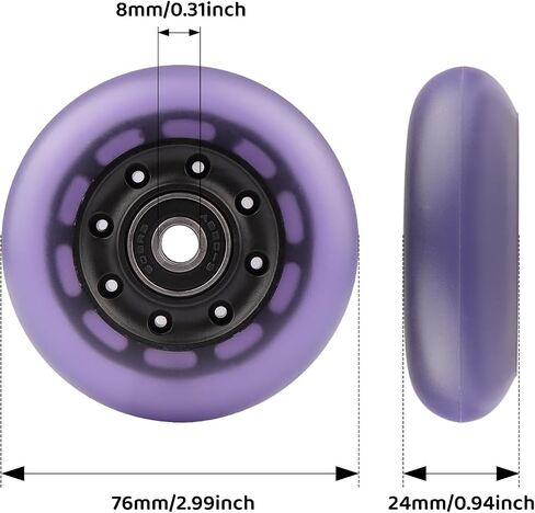 76x24mm PU Replacement Wheels 90A Caster Board Wheels for Razor Ripstik RipRider 360 FlashRider PowerRider Ripsurf Waveboard (Black) in Saudi Arabia