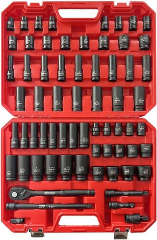 AMM 1/2" Drive Deep Impact Socket Set, 35-Piece Socket set SAE 3/8 to 1-1/4 inch and Metric 10-24mm Size, Includes Extension Bars, Universal Joint and Adapter, 6 Point Design,Cr-V steel in Saudi Arabia