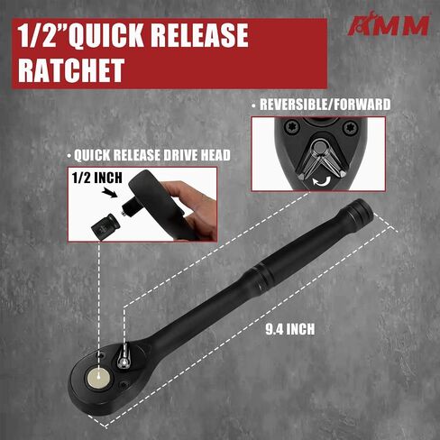 AMM 1/2" Drive Deep Impact Socket Set, 35-Piece Socket set SAE 3/8 to 1-1/4 inch and Metric 10-24mm Size, Includes Extension Bars, Universal Joint and Adapter, 6 Point Design,Cr-V steel in Saudi Arabia
