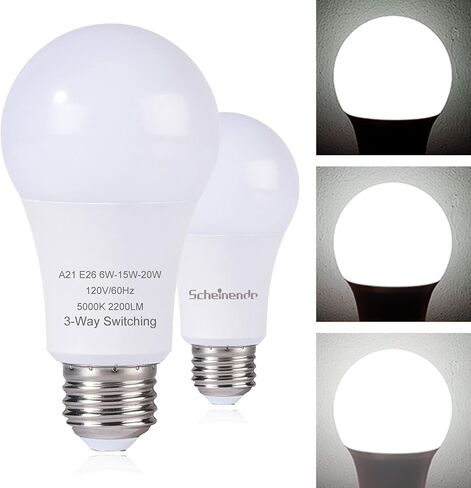 3-Way Led Light Bulbs A21, 50 100 150 Watt Equivalent, Perfect for Reading, 3000K Warm White, Indoor Standard E26 Bulb, Energy Efficient 20 Watt, 2200 Lumens, 2 Pack in Saudi Arabia