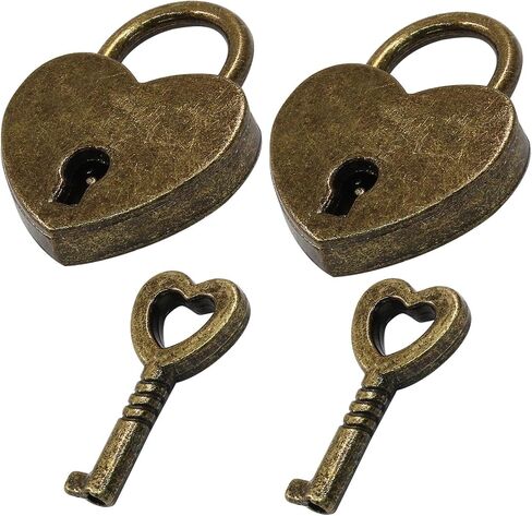 Waziaqoc mini badlock bonze على شكل قلب برونزي مع مفتاح ، أقفال زخرفية صغيرة للمعادن لأقفال دفتر يوميات ، صندوق مجوهرات ، صندوق تخزين ، حقيبة يد ، حقيبة يد in Saudi Arabia