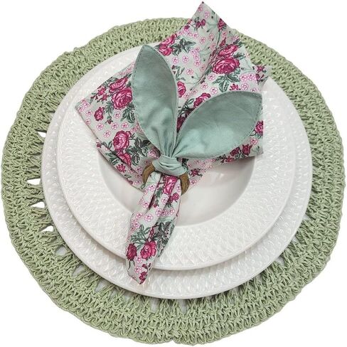 Set of 4 Bunny Ears Napkin Rings (Plaid Rose Grey) in Saudi Arabia