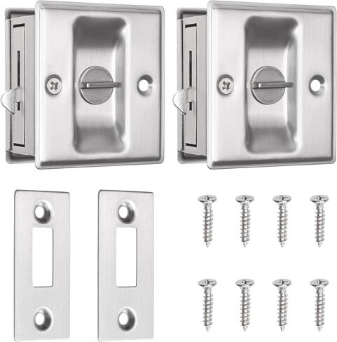 Eco-Fused Pocket Sliding Door Lock - Brushed Nickel Privacy Door Pull with Lock - Reversible - Compatible with Most Doors - Easy Grip - Doors with Thickness 1-3/8" (3.49 cm) in Saudi Arabia