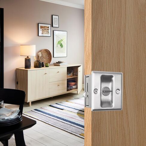 Eco-Fused Pocket Sliding Door Lock - Brushed Nickel Privacy Door Pull with Lock - Reversible - Compatible with Most Doors - Easy Grip - Doors with Thickness 1-3/8" (3.49 cm) in Saudi Arabia